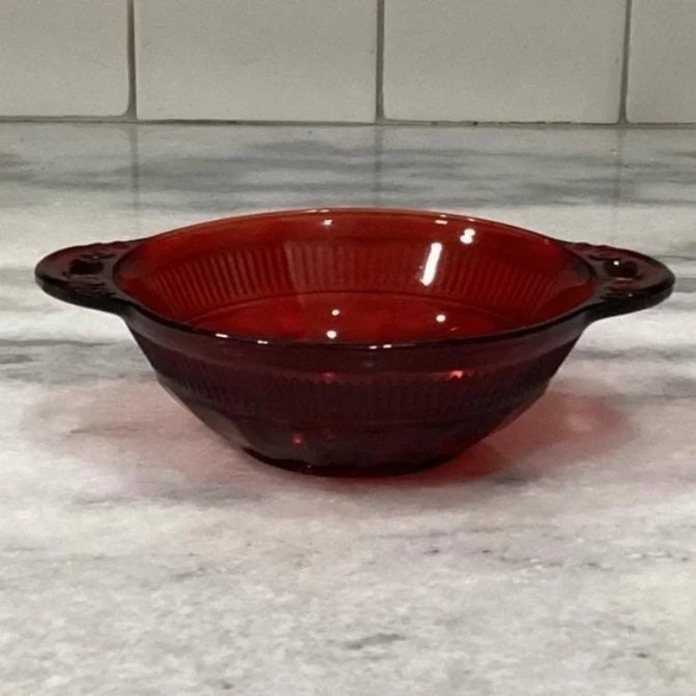 Anchor Hocking Royal Ruby Coronation Berry Bowls, Set of 4 Vintage Ribbed Design